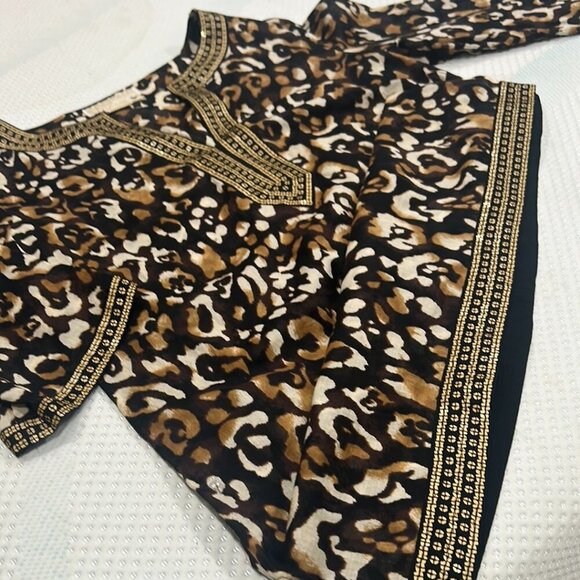 Michael Kors Boho Safari Blouse – Leopard Print Tunic – Embellished V-Neck Top M - Picture 4 of 6